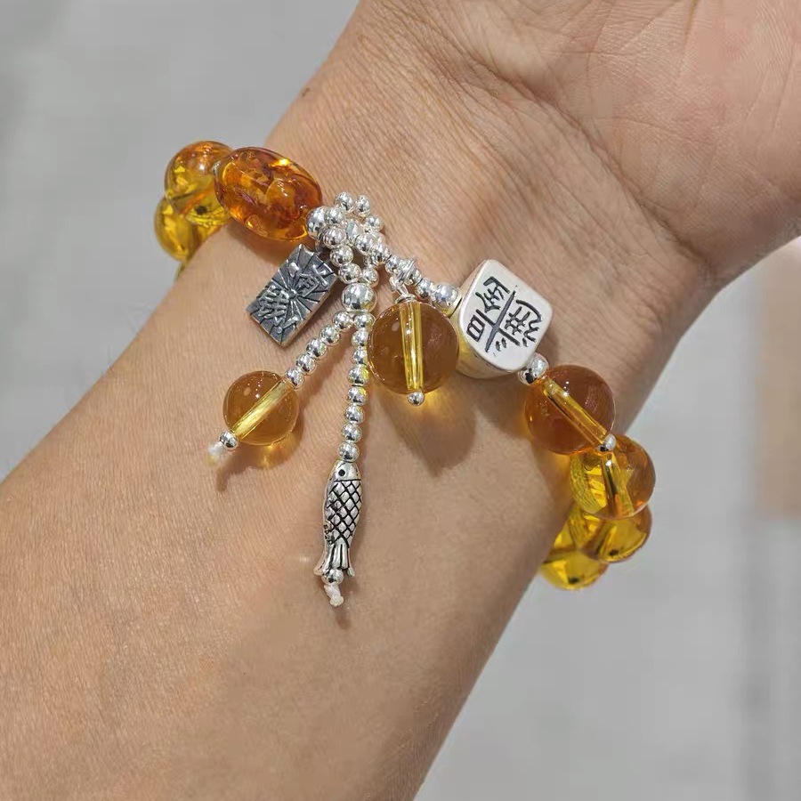 S925 Pure silver yellow crystal Daily Gold Earn bracelet, ins light luxury style bracelet, niche design sense pic 3