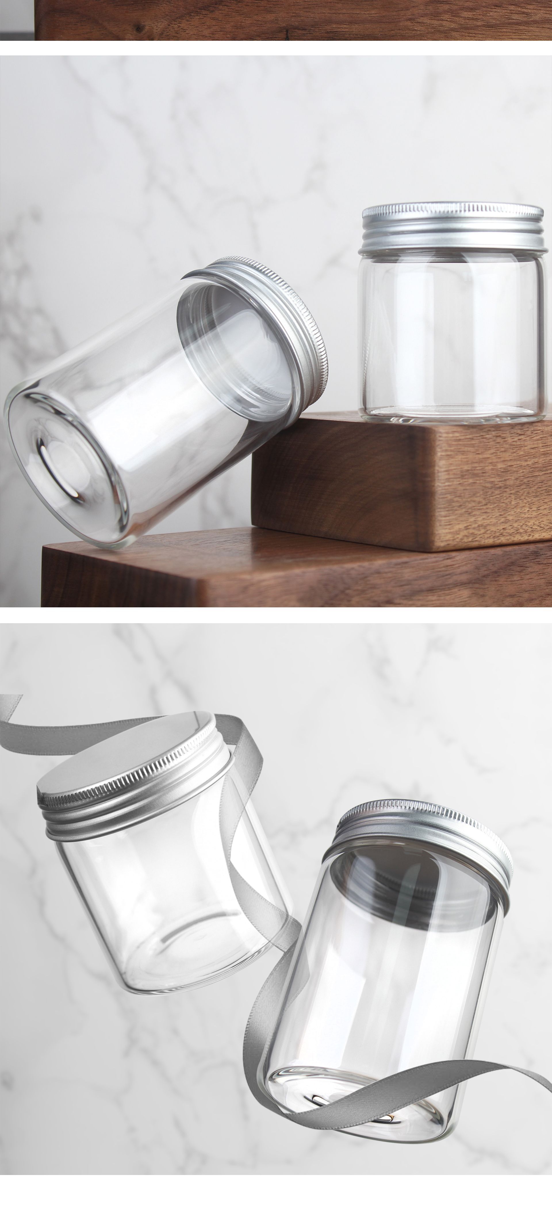 现货55mm直径透明螺口银色铝盖高硼硅试管制分装密封储物罐玻璃瓶详情4