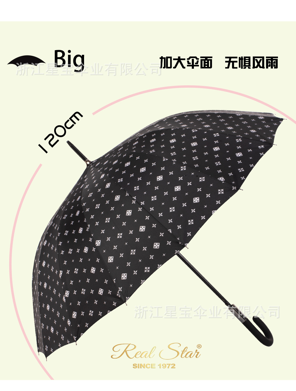RST1398碰击布长伞一键打开加大伞面现货批发外贸印花雨伞详情8
