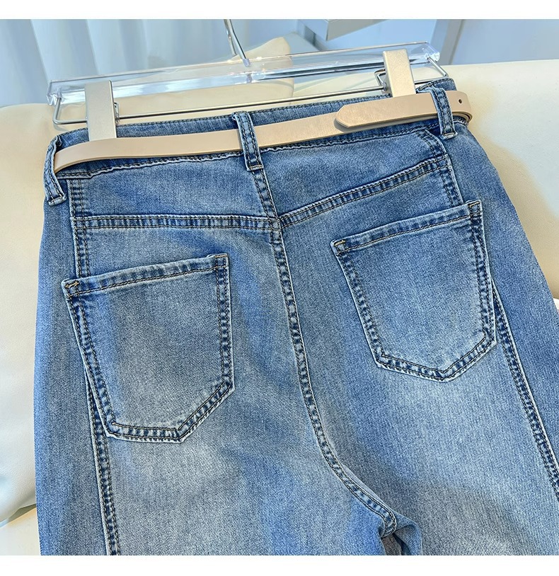 高端镶钻阔腿牛仔裤女春秋季2025新款宽松显瘦烫钻垂感窄版直筒裤详情14