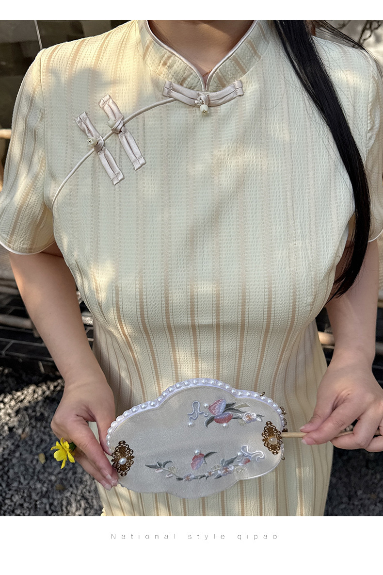 56146 French Summer Cheongsam 2025 New Style, everyday style, striped retro retro young cheongsam from the Republic of China era, large size pic 11