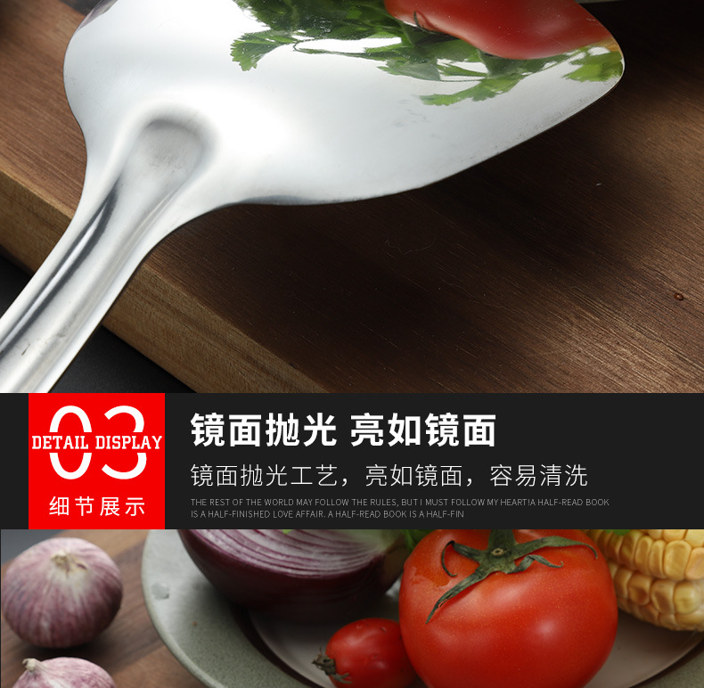 Thickened stainless steel woks, household kitchenware sets, spatulas, soup spoons, frying spatulas, hot pot strainers, stainless steel spoons in stock pic 48