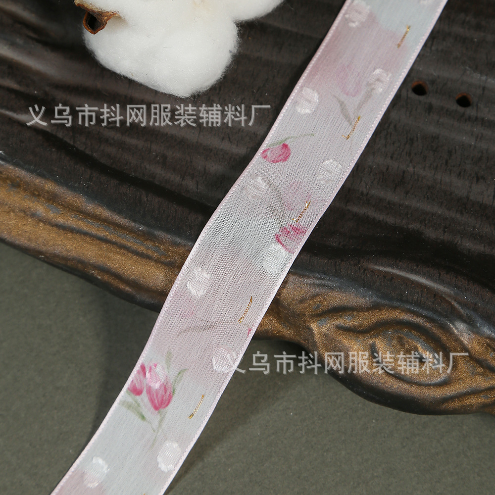 彩色郁金香花朵雪纱带DIY蝴蝶结发饰印花丝带鲜花材料礼盒diy辅料详情8