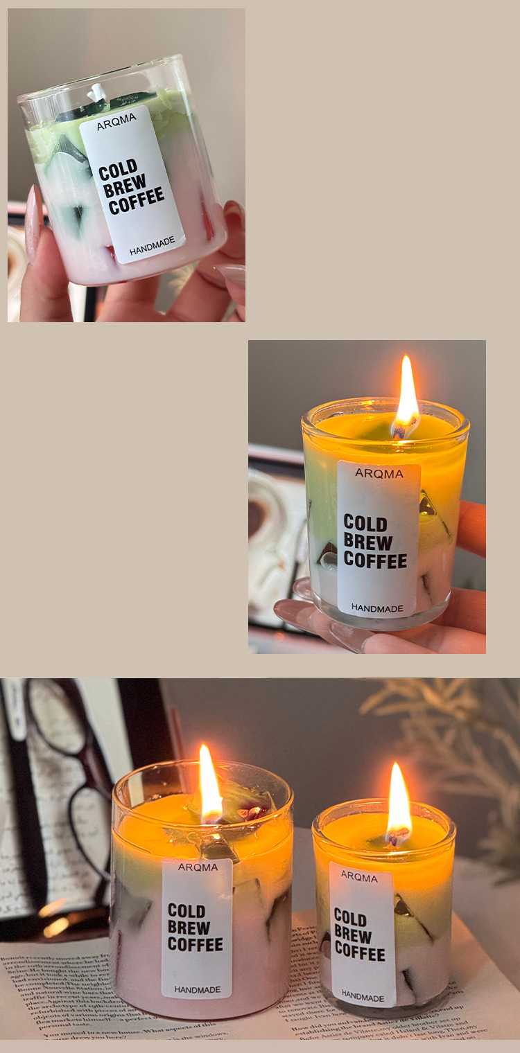 Three different colors of scented candles: red gradient blue AROMA COLD BREW COFFEE MANOMICE Coconut Scented car silicone candle mold pic 6