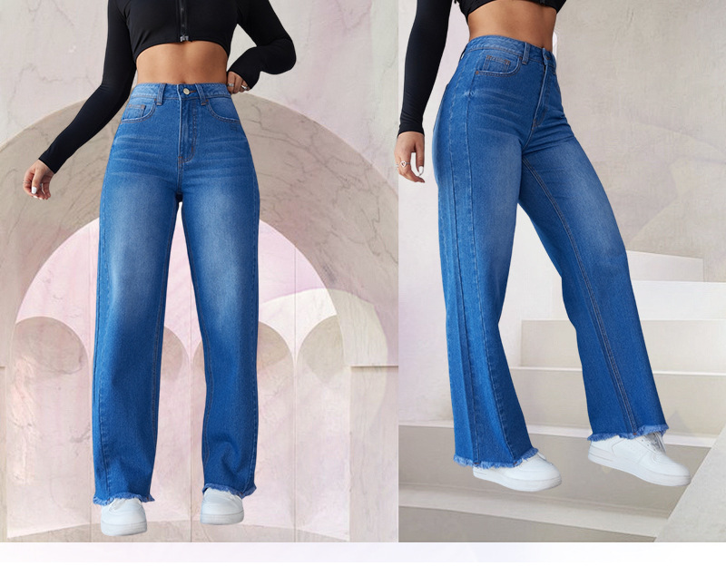 Independent store cross-border Amazon 2024 summer European and American fashion slimming style straight wide-leg jeans without elasticity pic 1