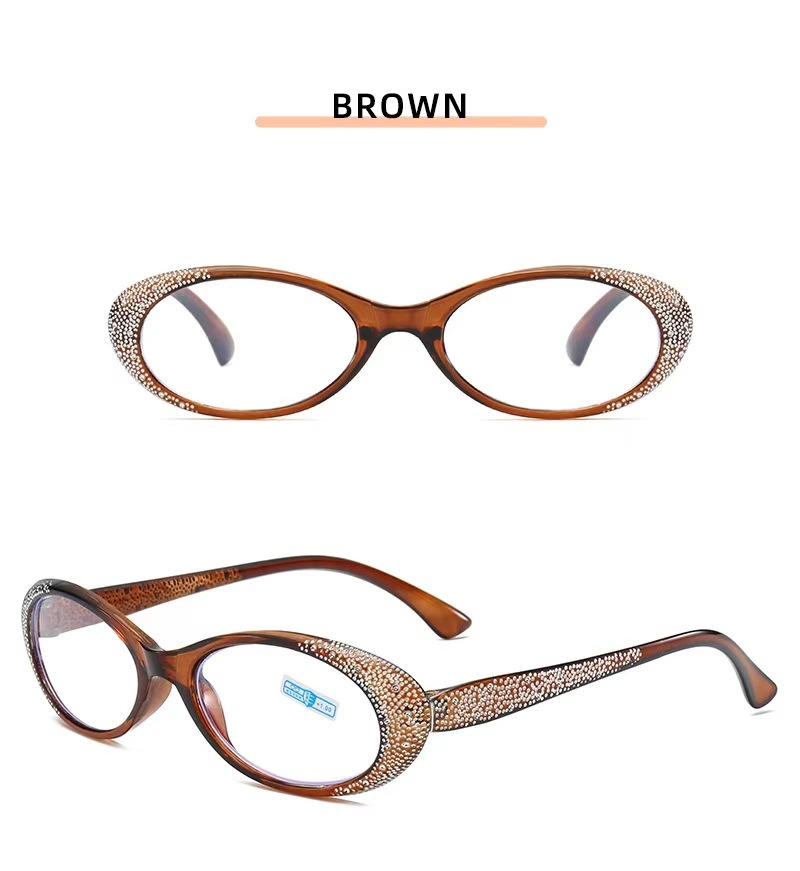 The new personalized diamond-encrusted oval small frame anti-blue light reading glasses are fashionable and youthful for the middle-aged and elderly pic 10