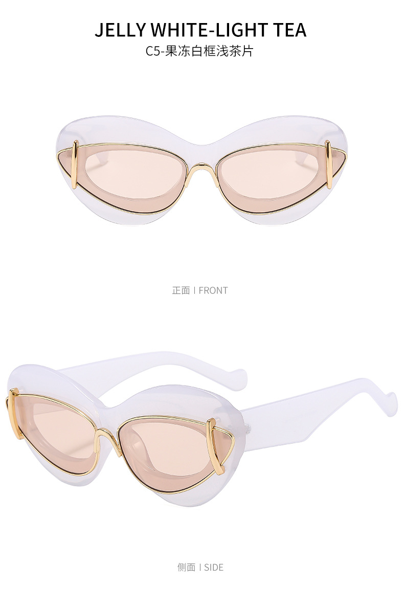 Cat-eye double-frame sunglasses for women, European and American fashion trends, hip-hop sunglasses, Instagram influencers, and exaggerated personality sunglasses pic 15