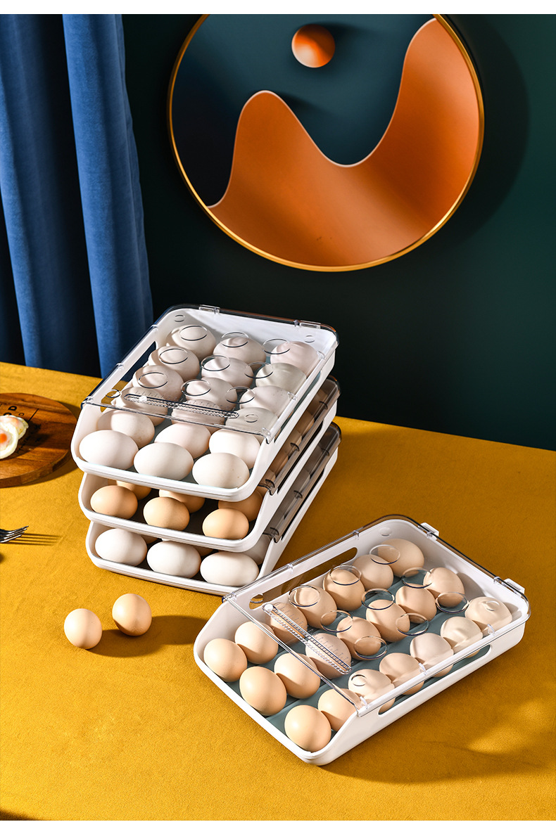 冰箱鸡蛋收纳盒厨房冰箱家用保鲜收纳盒塑料可叠加鸡蛋盒多层托盘详情18