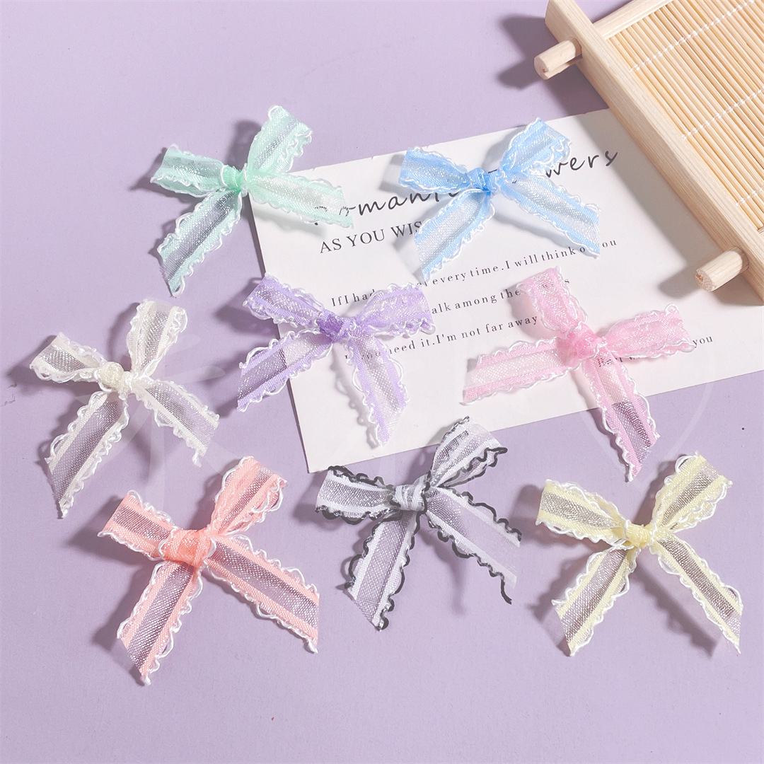 Double-stripe hooked wavy edge hand-tied bow fabric accessories, clothing, shoes, hats, socks and accessories DIY handmade materials pic 1