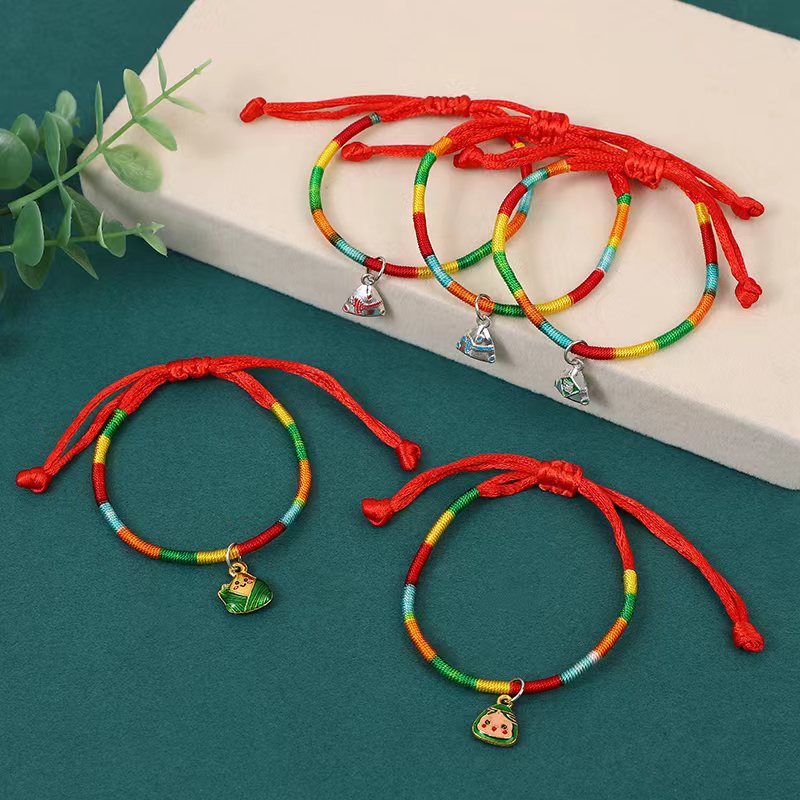 端午节五彩绳足银粽子民族风手工编织五彩粽子手绳礼物国风传统简详情1