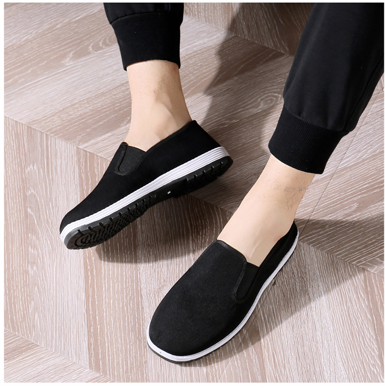 厂家批发老北京布鞋男款厚底片橡胶底纯色男士黑布鞋牛筋黄军板鞋详情20