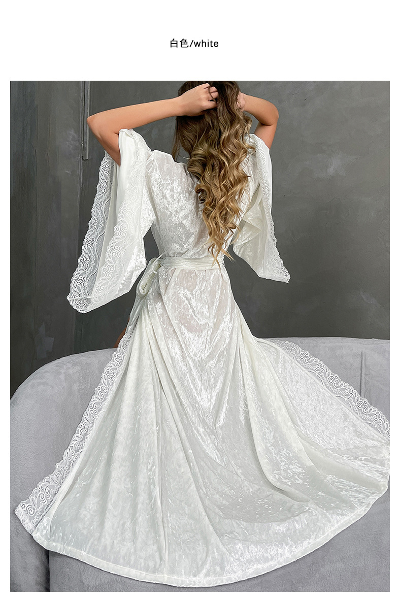 Factory direct sales of velvet and lace patchwork home wear series, sexy V-neck slit nightgowns, halter nightgowns in multiple styles pic 23