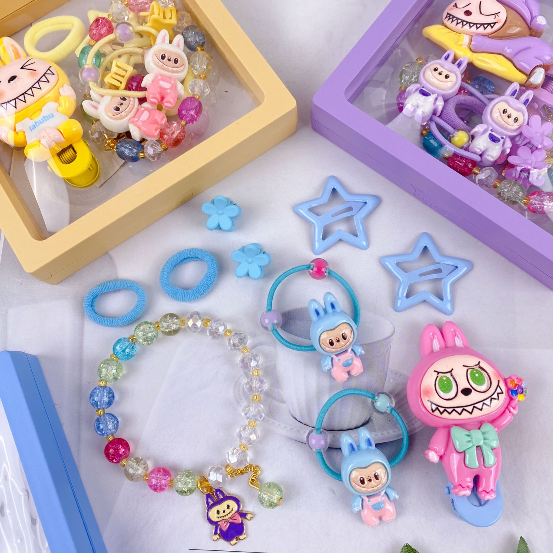 新款哒布布水晶手链卡通皮筋发夹饰品套装可爱少女心装扮时尚精品详情26