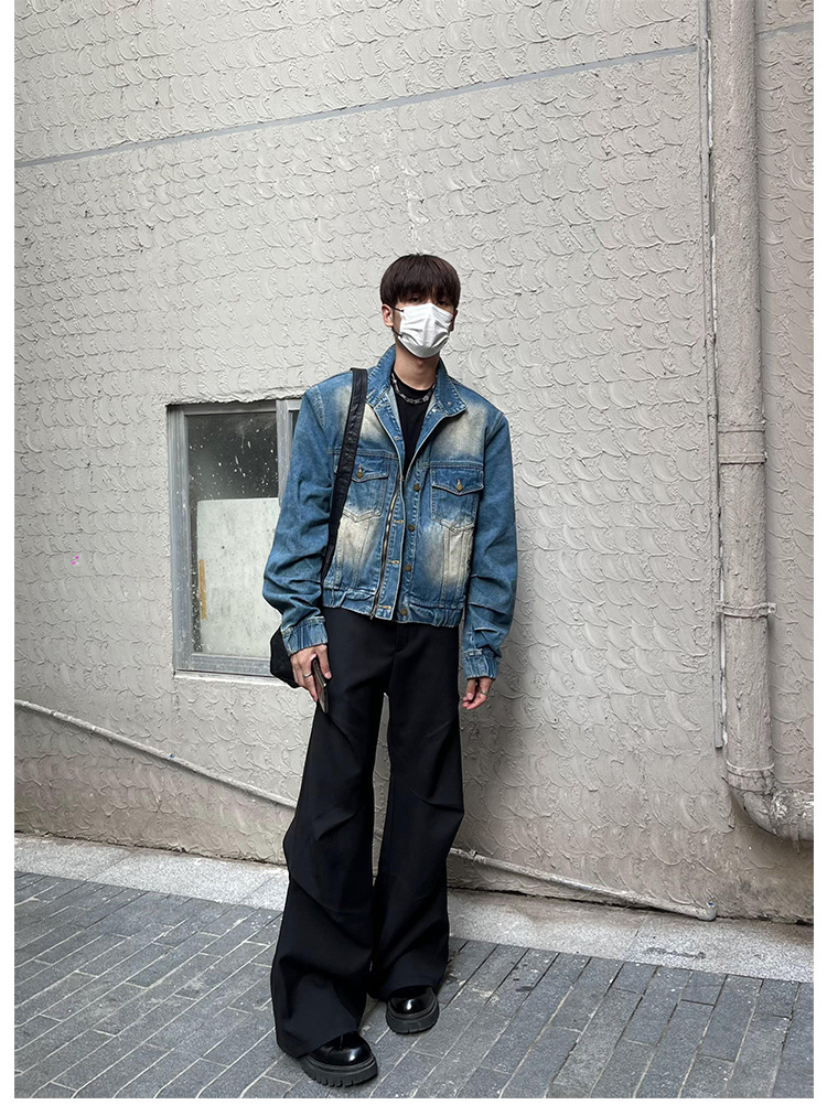 2023 new style cleanfit dress pants with a niche design, pleated, loose, casual, wide-leg, slightly flared floor-length pants for men pic 6