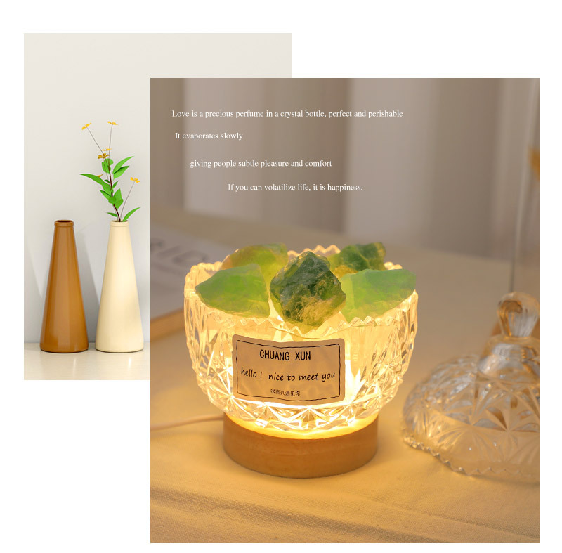 Flameless aroma diffuser stone, aroma diffuser stone cup, souvenir table, night light, gift ornament, natural orange salt stone, crystal stone pic 7