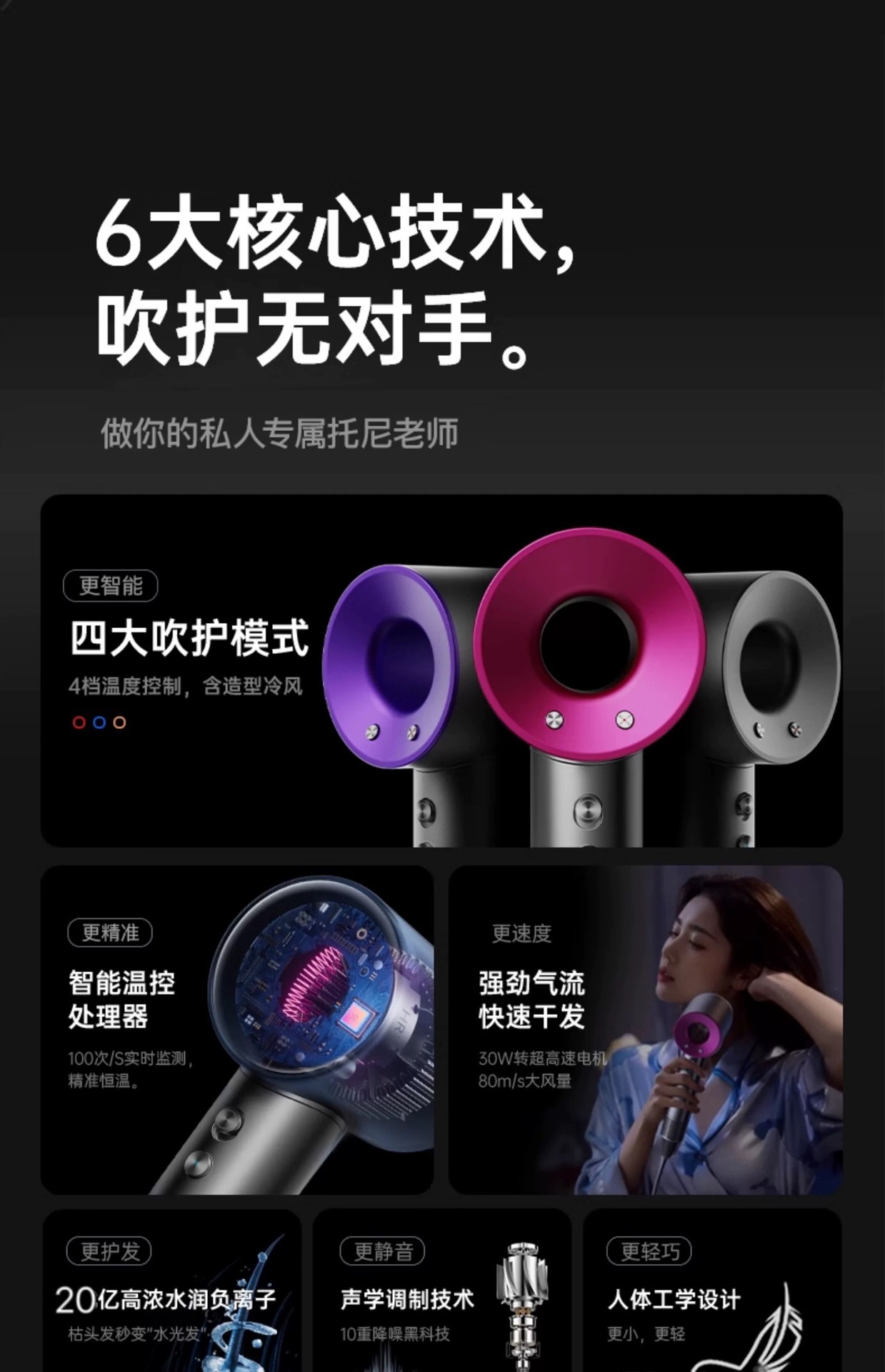 华强北某森同款大风力电吹风机负离子护发大功率速干风筒详情5