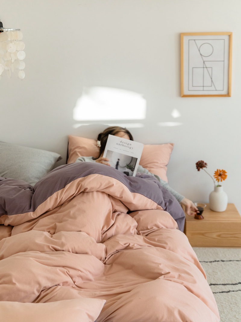 ins Japanese-style solid color all-cotton knitted cotton four-piece set, skin-friendly nude sleeping plain double-layer Indian cotton bed sheet pic 121