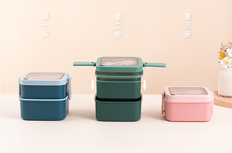 创意双层可收纳日式学生饭盒便当盒可微波加热午餐上班族便携详情5