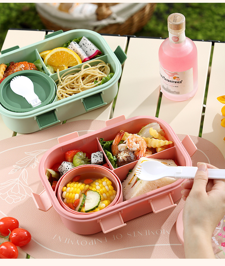 卡通饭盒儿童带饭保鲜盒可微波炉加热分格便当盒密封餐盒详情11