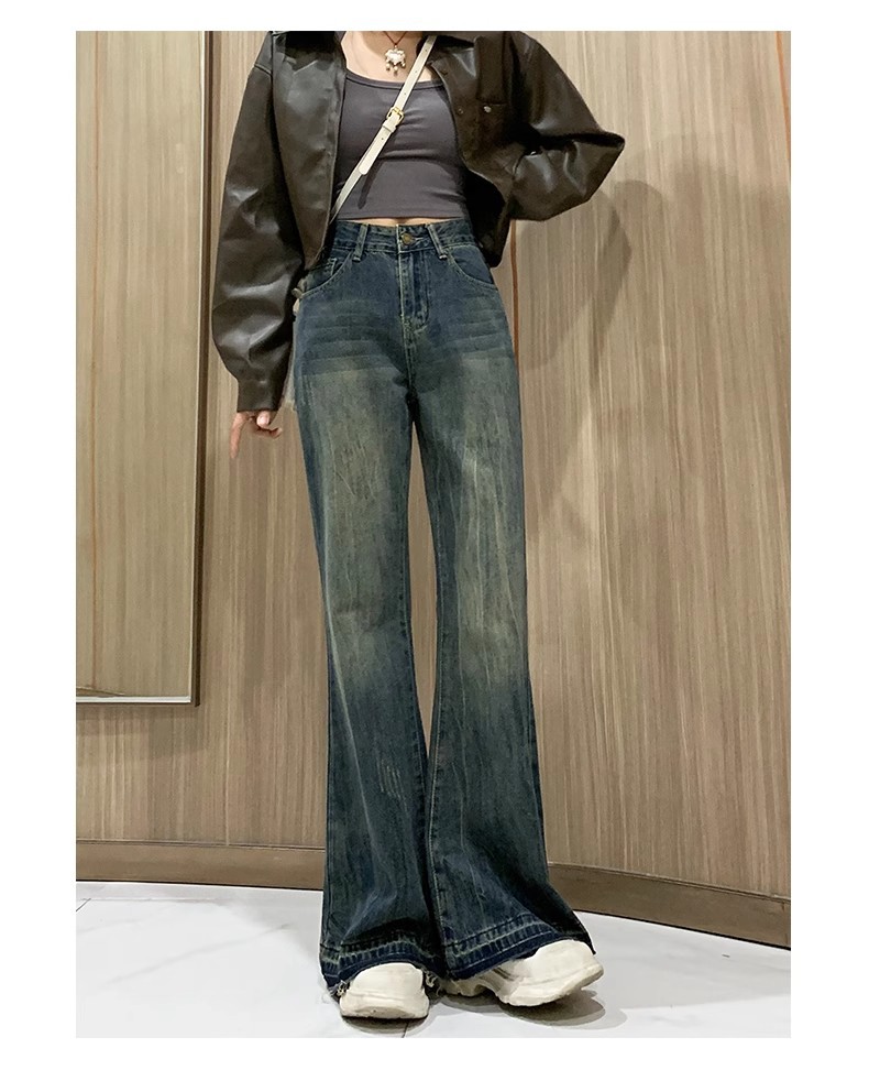 复古微喇牛仔裤女2024年新款高腰显瘦不贴腿休闲阔腿喇叭裤子春秋详情12