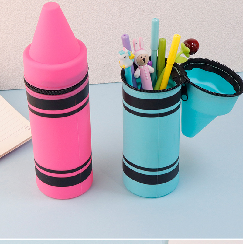 Multi-color contrasting silicone pen case, simple and shockproof universal pencil storage holder, pressure-reducing pen case, student office supplies pic 10