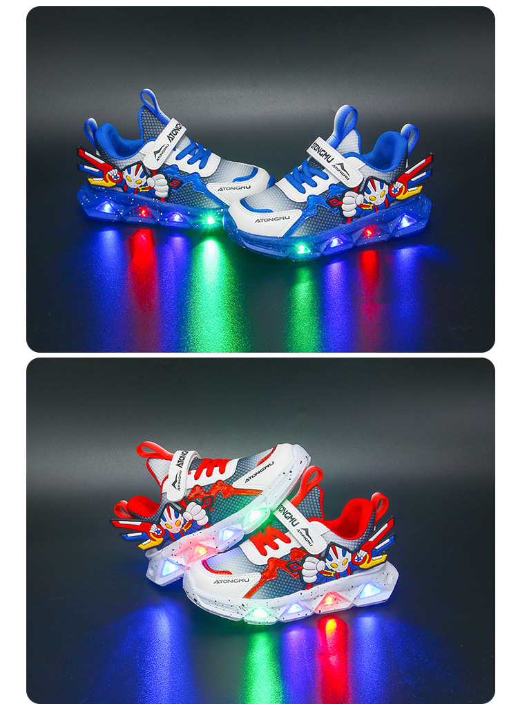 批发带灯儿童运动鞋男2025春秋新款皮面防水男童鞋中小童跑步鞋详情26