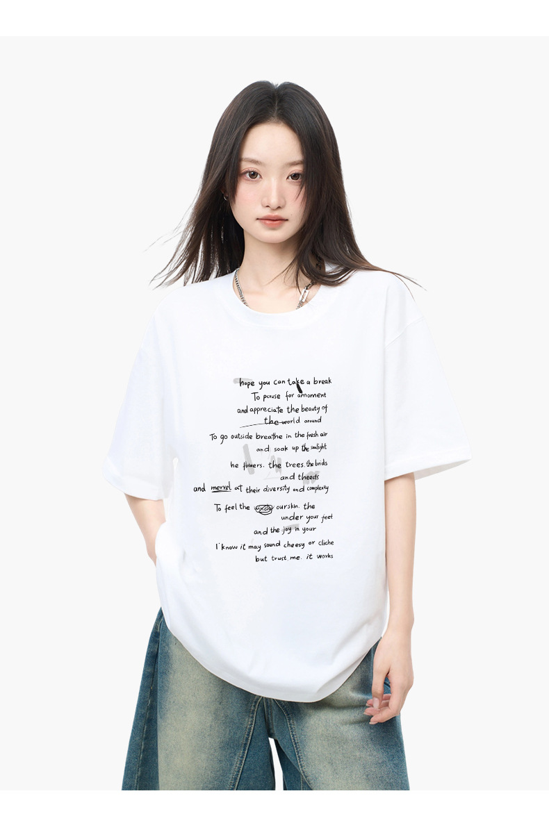韩版纯棉字母印花短袖t恤女夏季宽松百搭学生ins风潮流上衣打底衫详情2