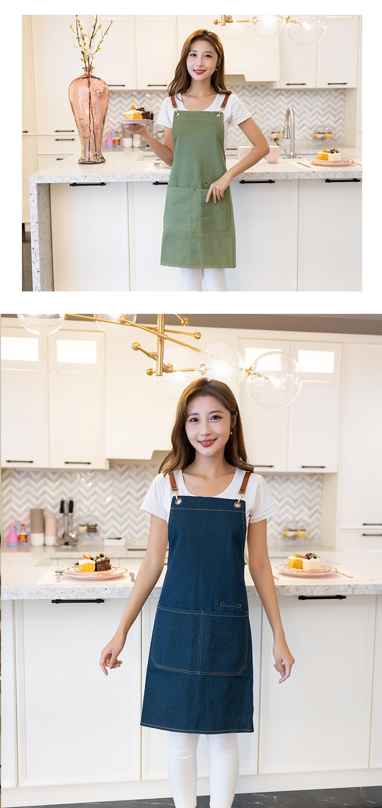 【 Chi Jia 】 Wholesale of denim aprons for foreign trade, milk tea, flower shops, restaurants, work clothes for men and women, kitchens and household use pic 14