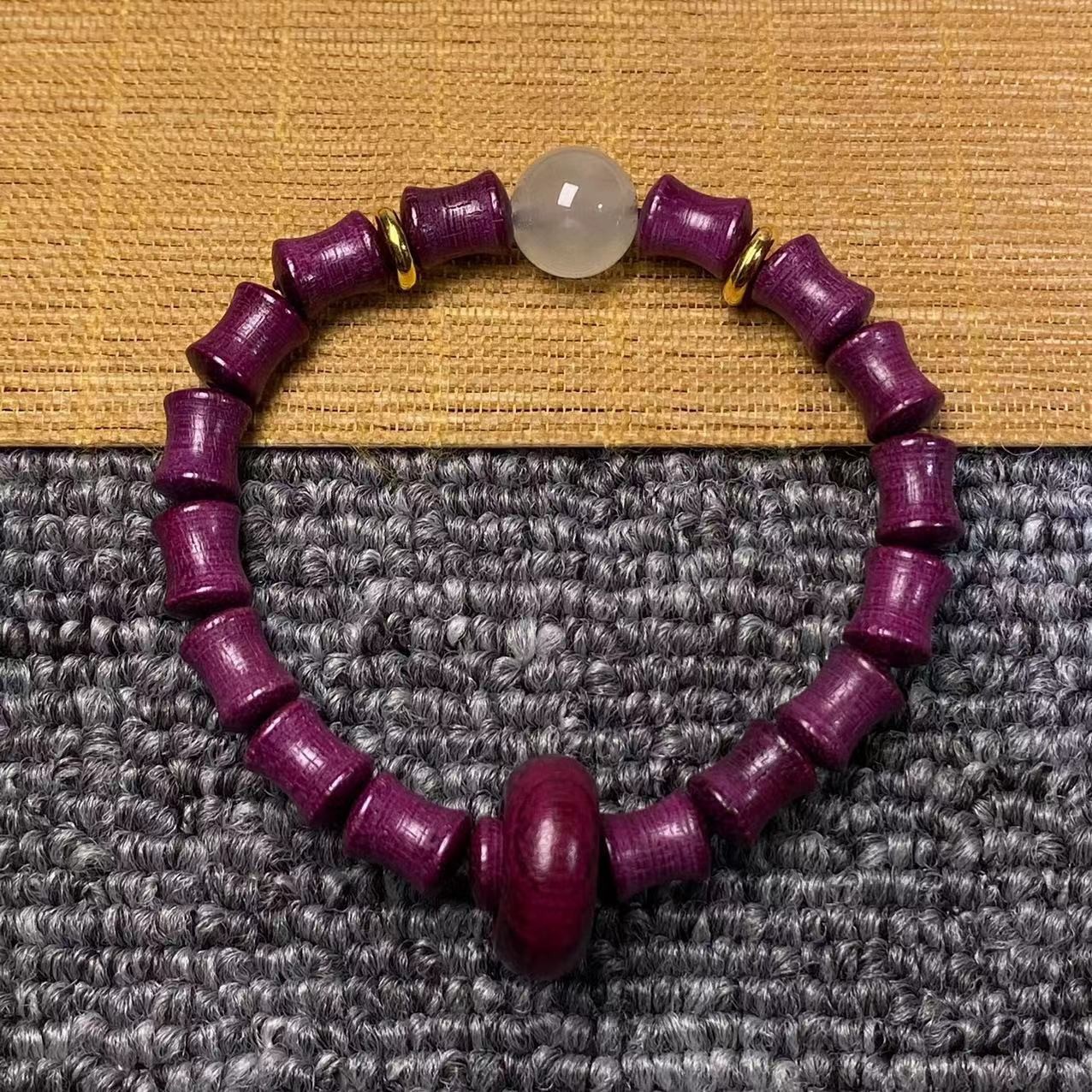 Green sandalwood bamboo Joint Rising Moonstone bracelet Running Ring style for men and women Sandalwood bracelet DIY pic 8