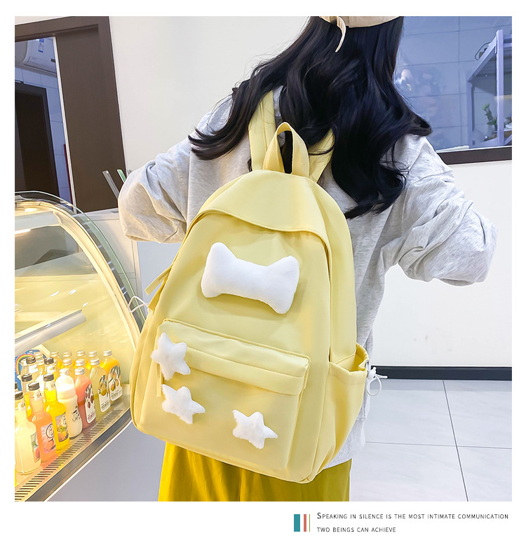 可爱少女小众自制五角星双肩包百搭大学生书包女休闲高中背包详情16