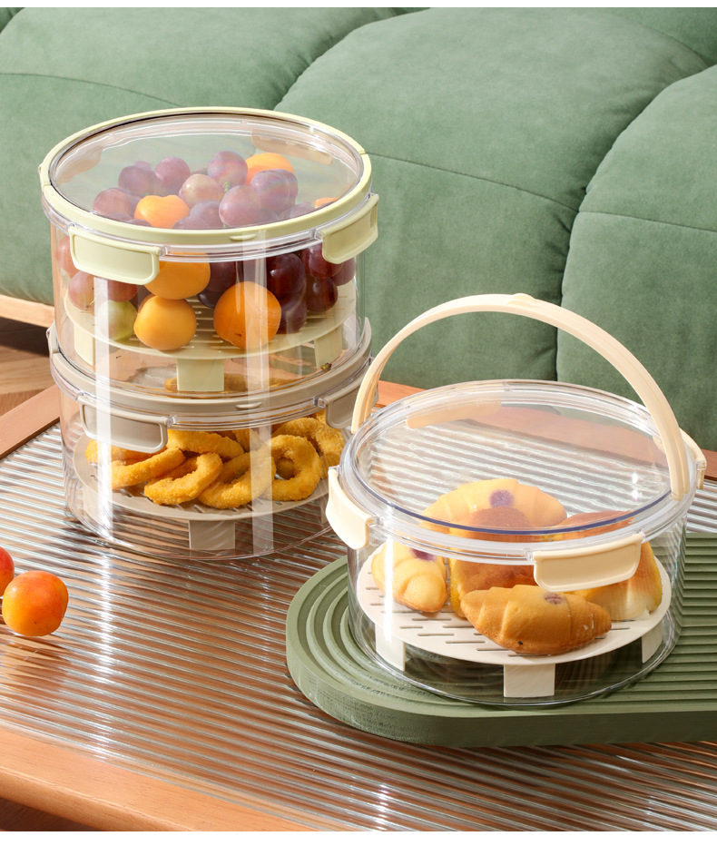 Portable double-layer fresh-keeping box for grains, vegetables, refrigerator, bento box, outdoor picnic blue, snack and fruit storage box pic 20