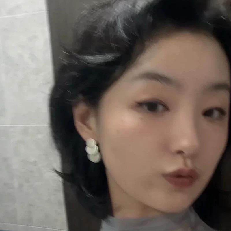 泰国小众文艺复古三层圆片拉丝耳环S925银针几何圆形叠片简约耳钉详情3