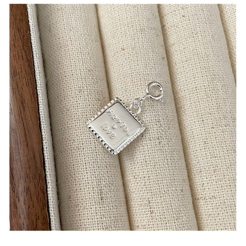 S925 pure silver Korean version niche design white silver fashionable pendant, simple and stylish heart-shaped letter side pendant pic 21