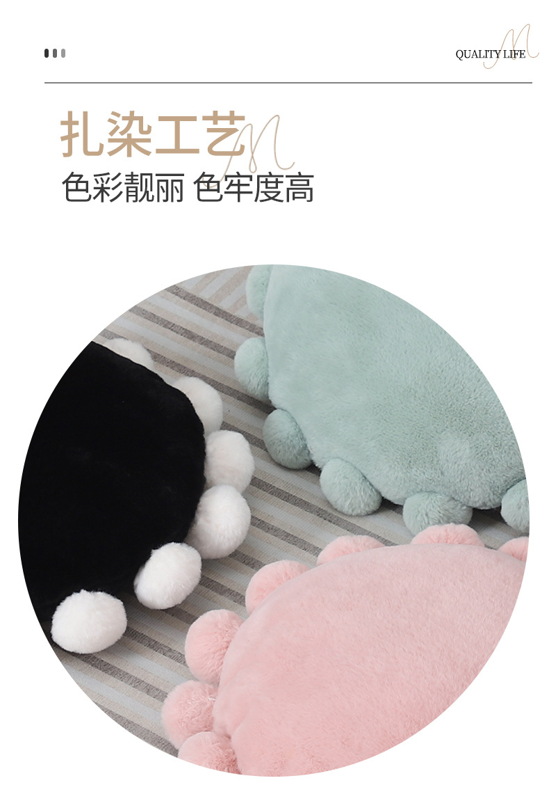 新款仿兔毛流苏抱枕ins靠枕法式奶油风手工缝制坐垫圆形球球靠垫详情7