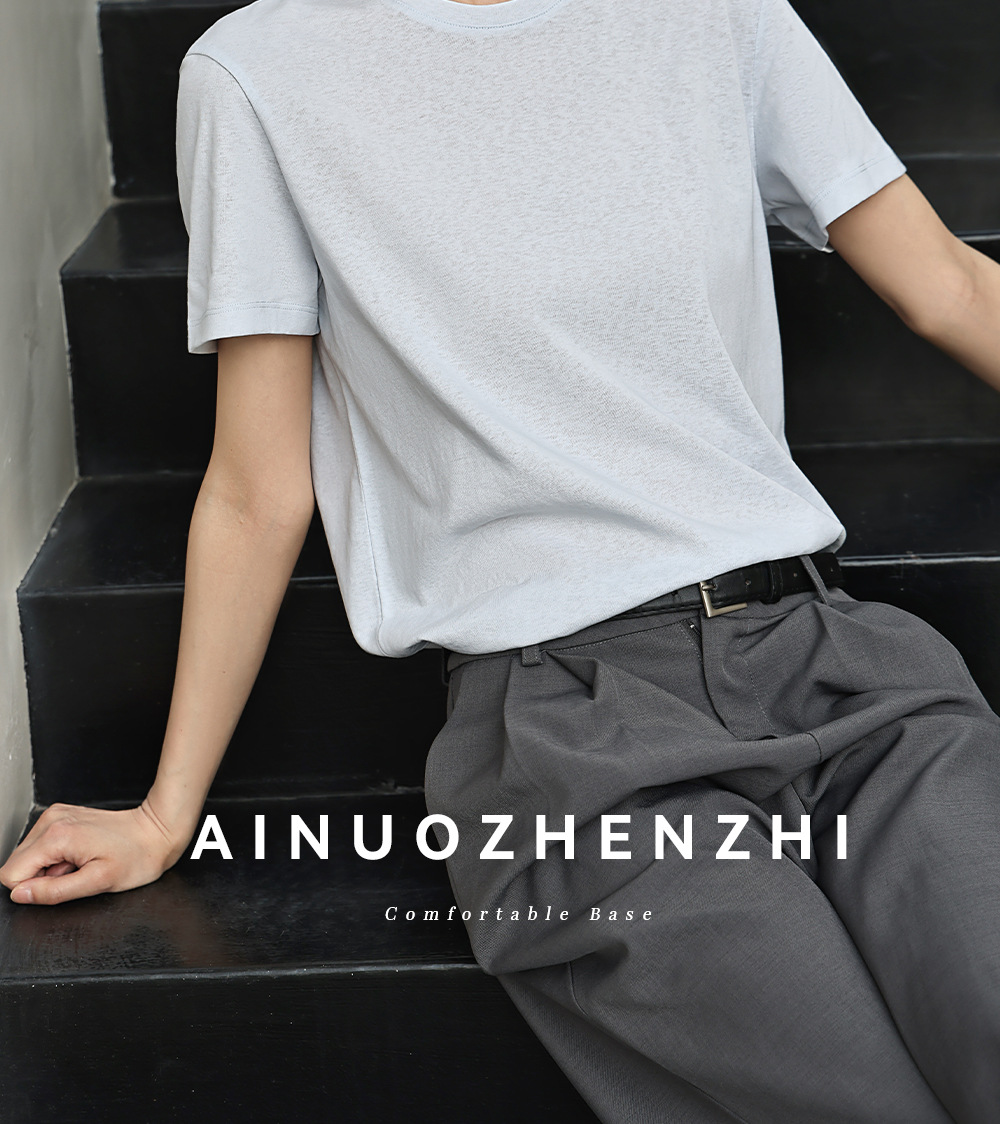 纯色棉亚麻圆领T恤女式春夏季薄款宽松上衣正肩显瘦套头休闲短袖详情39