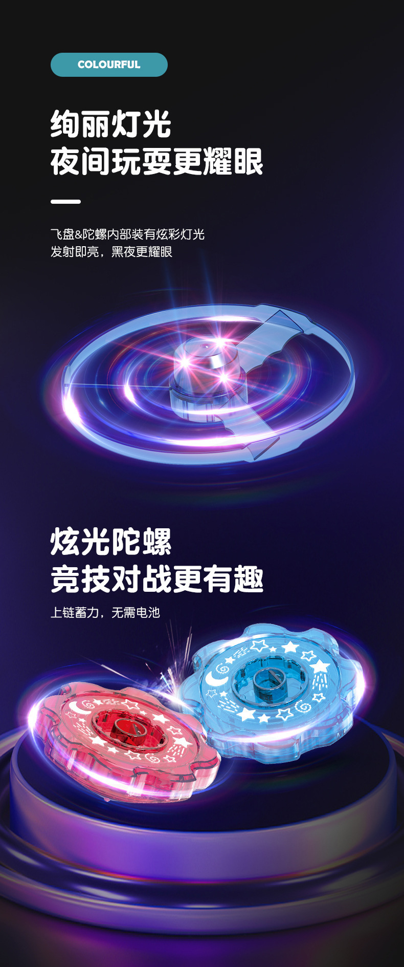 抖音爆款儿童户外飞天竹蜻蜓网红玩具弹射飞碟枪飞盘旋转发光陀螺详情6