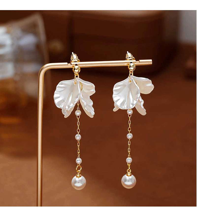 Hyacinth925 agujas de plata premium sense concha pétalos de perlas pendientes coreanos dulce temperamento orejeras largas borlas pendientes pic 2
