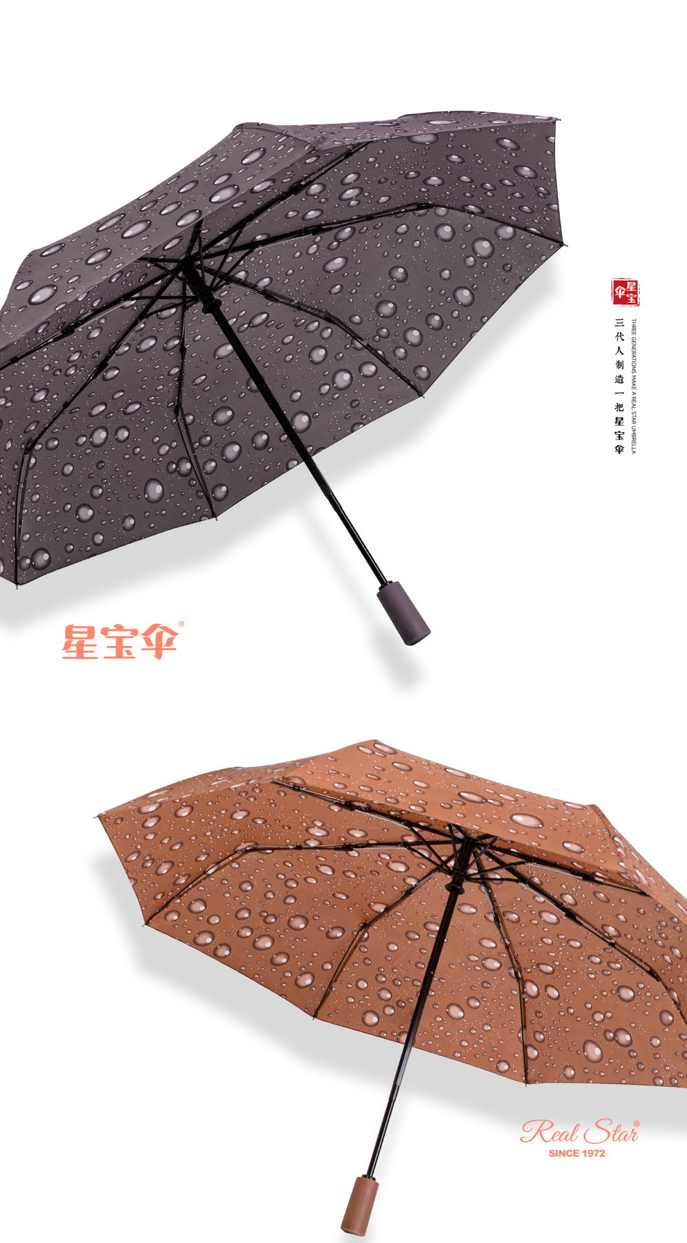 外贸六色雨滴图案自动三折伞防风遮阳自开收雨伞现货日用百货详情11