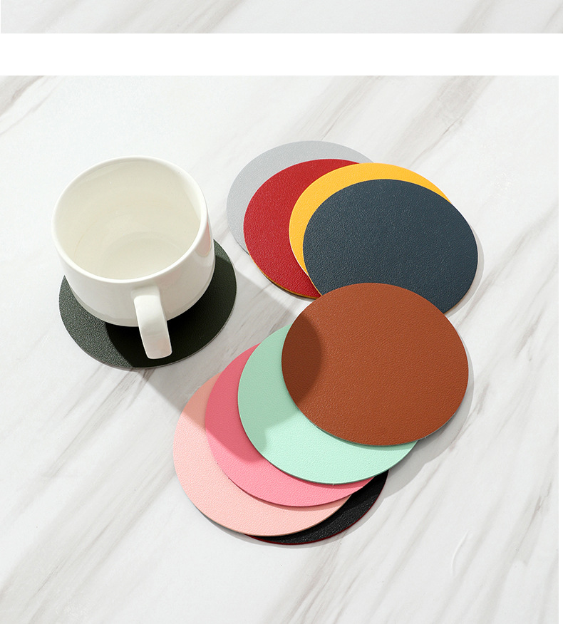 Wholesale INS simple leather PVC teacup MATS, double-layer waterproof round home and hotel heat insulation MATS, with LOGO available pic 9