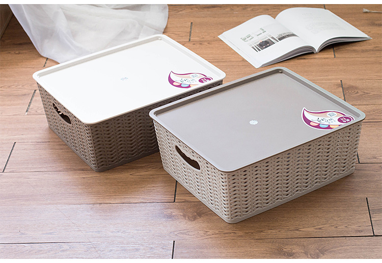 塑料收纳篮干衣篮零食收纳杂物收纳筐长方形桌面带盖收纳盒收纳筐详情13