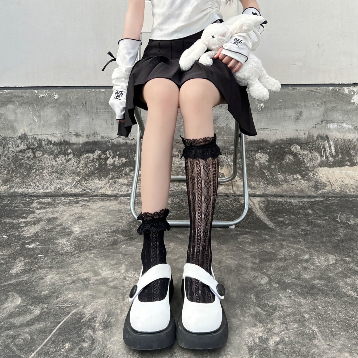 Lolita日系蕾丝花边爱心夏季薄款中筒袜jk软妹白色甜美透气小腿袜详情5