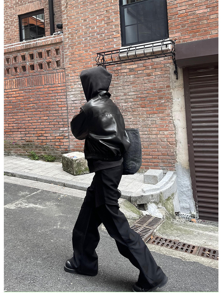 2023 new style cleanfit dress pants with a niche design, pleated, loose, casual, wide-leg, slightly flared floor-length pants for men pic 9