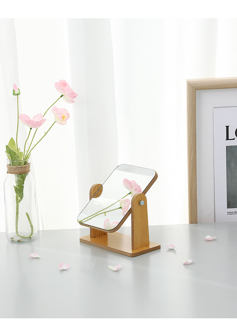 2926 Simple wooden makeup mirror, rotating desk makeup mirror, desktop student dormitory folding dressing mirror, portable pic 13