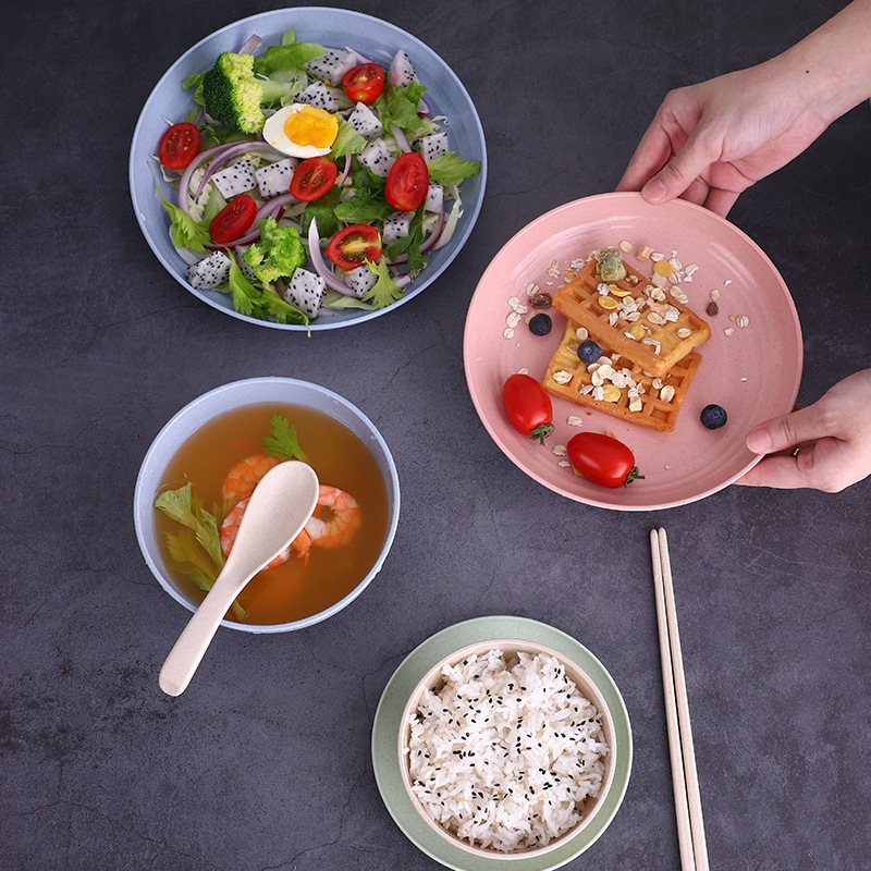 小麦秸秆碗碟套装 家用餐厅日式餐具碗盘吃饭碗筷组合防摔杯批发详情7