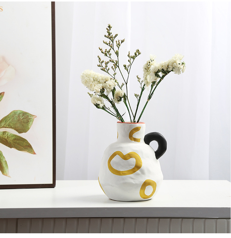 2026 Niche cream-style ceramic milk pot, vase and flower vases, high appearance level, living room flower arrangement set, light luxury for homestay pic 6