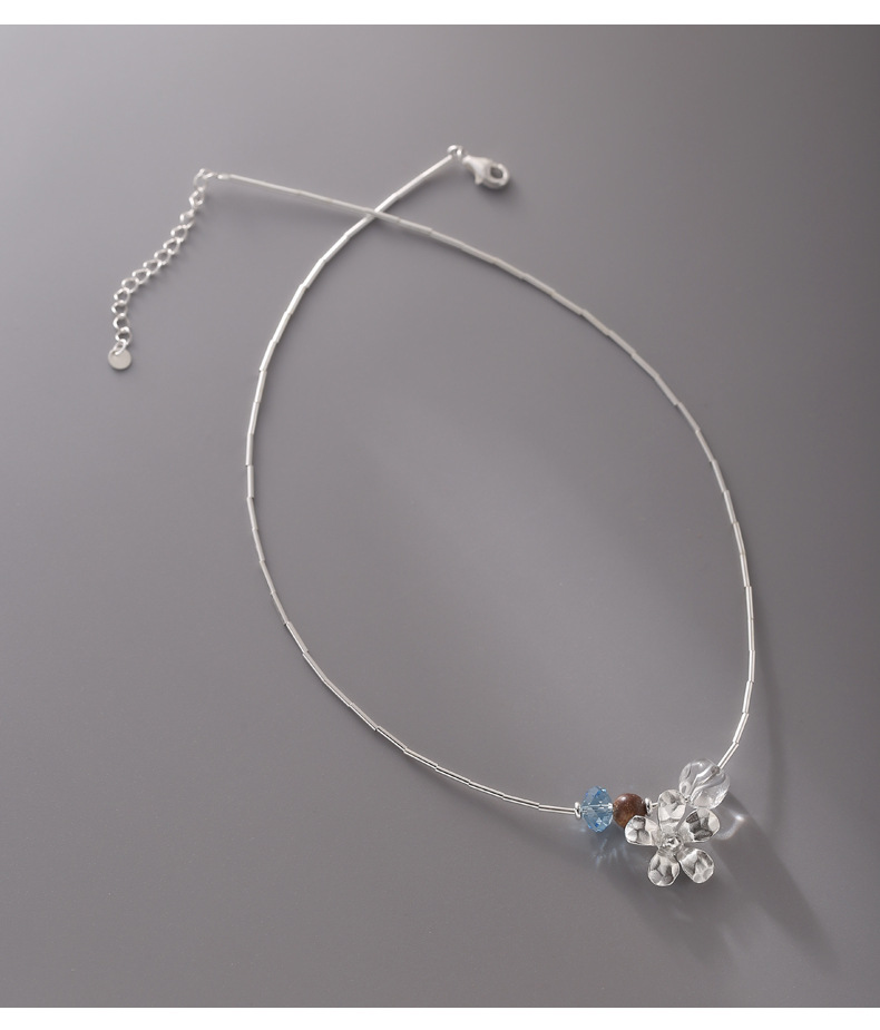 925 sterling silver irregular crystal flower sandalwood necklace for women, simple, light luxury, fashionable and individual collarbone chain N0992 pic 12