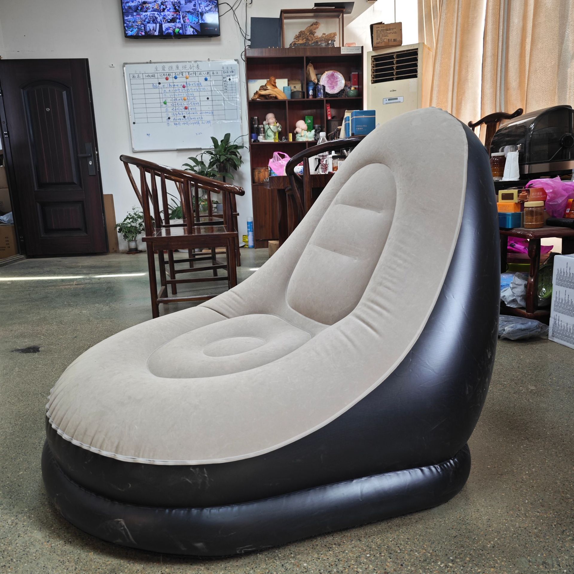 成人懒人沙发两件套带脚蹬马卡龙植绒沙发躺椅休闲充气沙发厂家直详情7