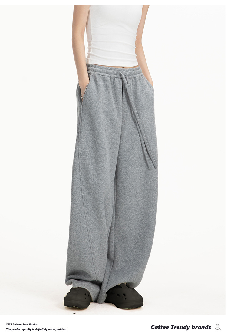 College-style solid-color straight-leg curved casual pants for men and women, loose wide-leg sport sweatpants for spring and autumn pic 17