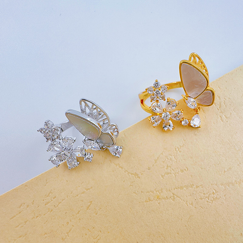 柏伶饰品新款时尚双花朵戒指欧美个性锆石戒指外贸戒指气质戒指女详情8