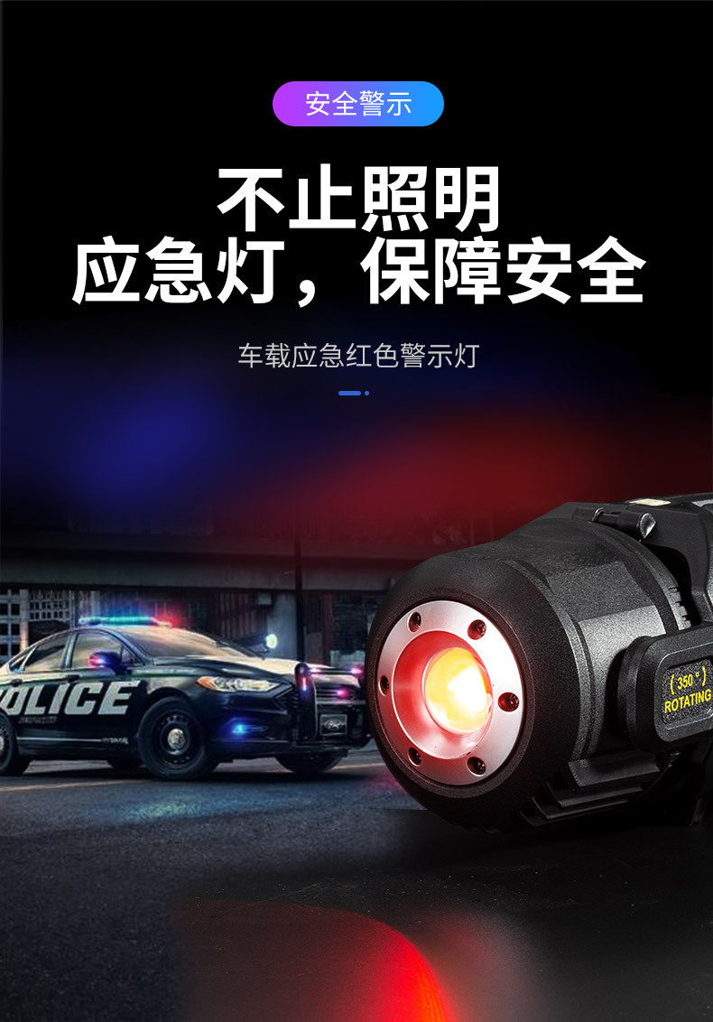 跨境新款P70强光手提灯USB充电灯头可旋转多功能太阳能LED探照灯详情5